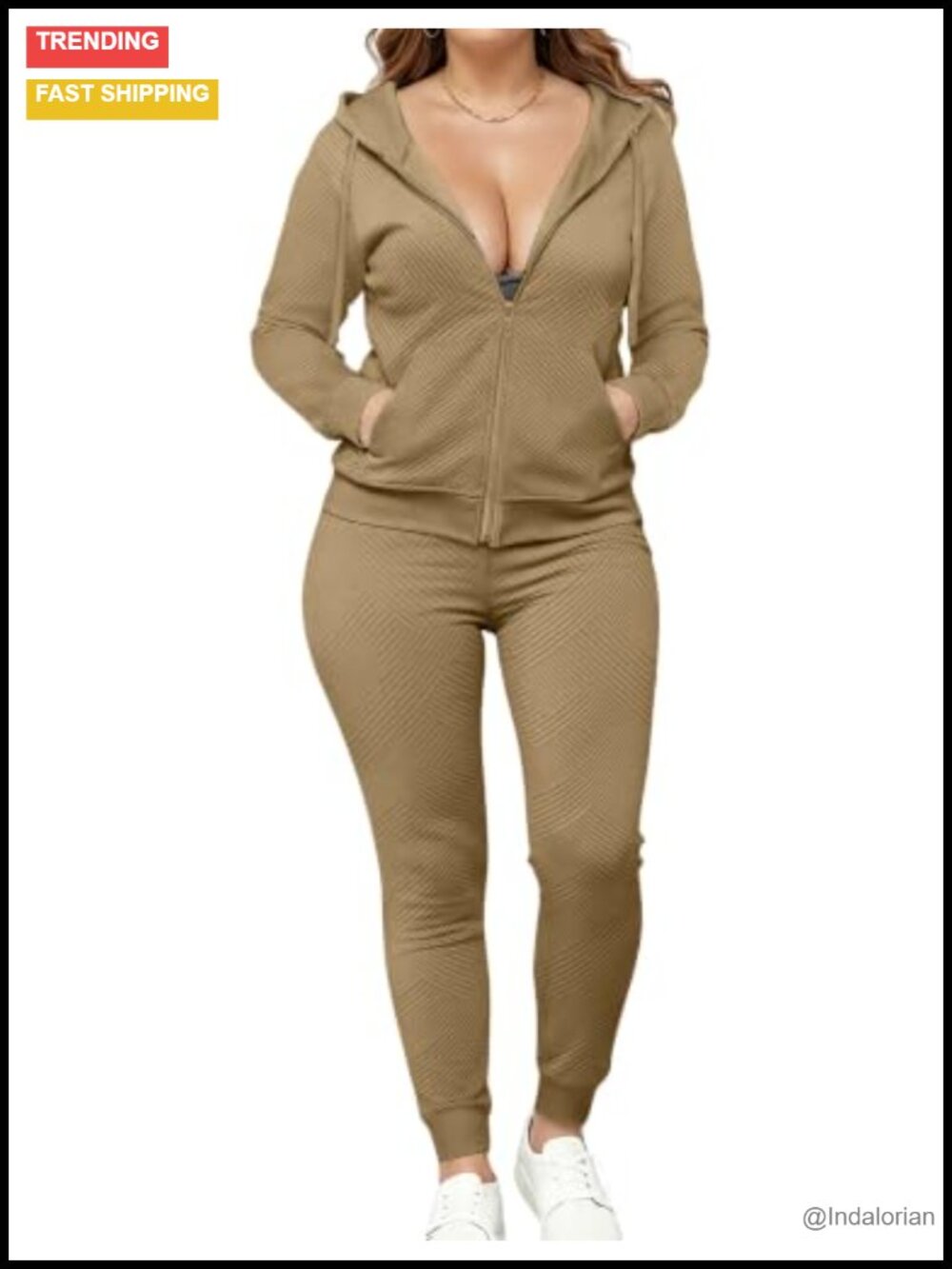Women's 2 Piece Zipper Hooded Sweatsuit Long Sleeve Athletic Set